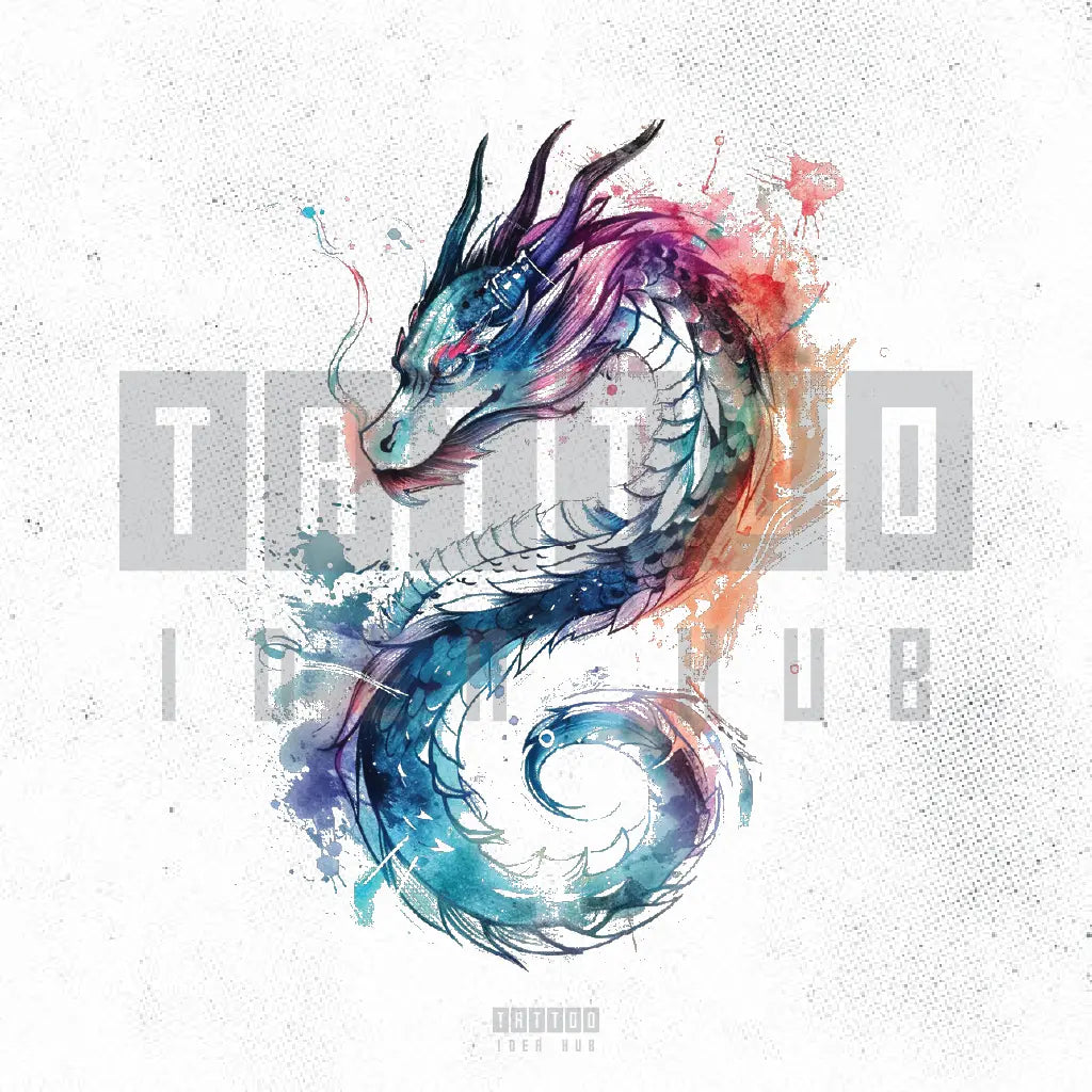 watercolor dragon tattoo idea design stencil png