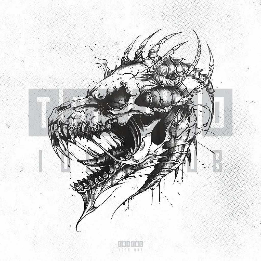 dragon skull tattoo idea design stencil png