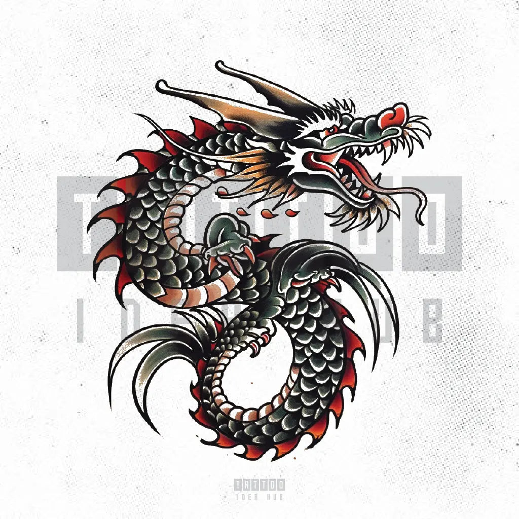 traditional dragon tattoo idea design stencil png
