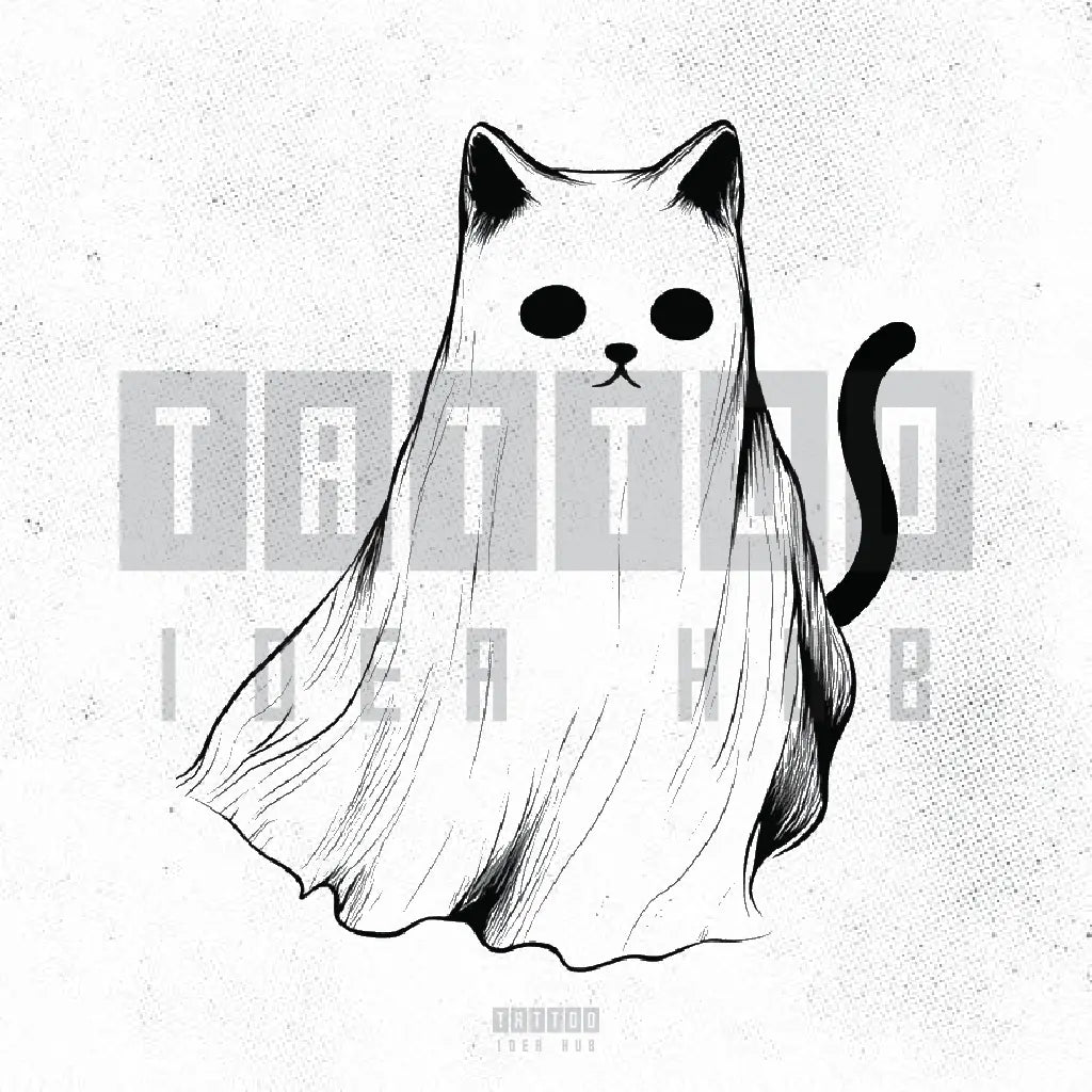simple ghost cat tattoo idea design stencil png