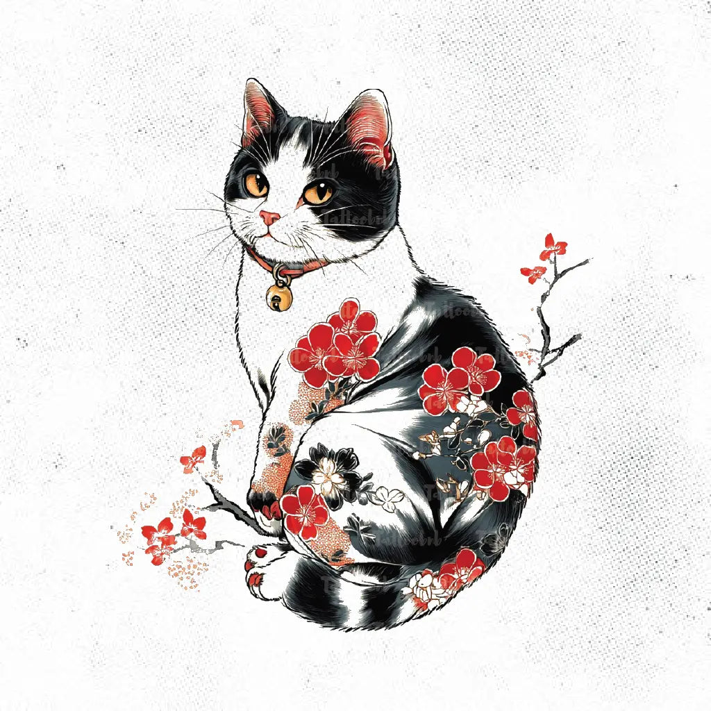 japanese cat tattoo idea design stencil png