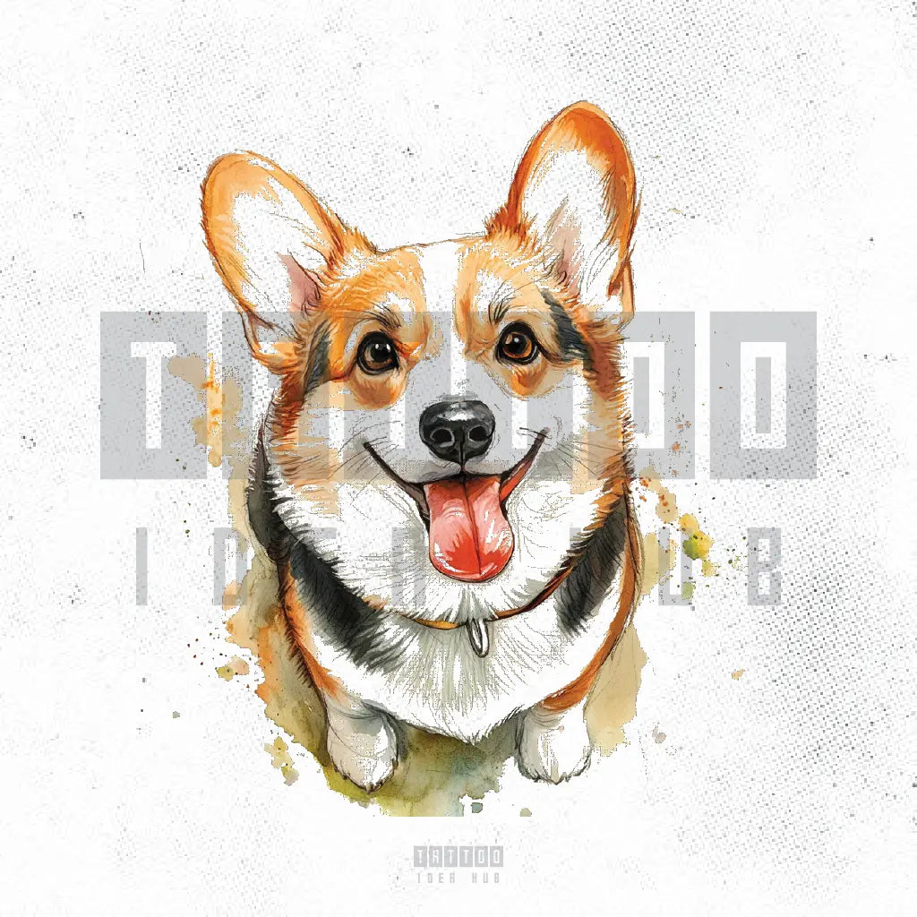 watercolor corgi dog tattoo idea design stencil png