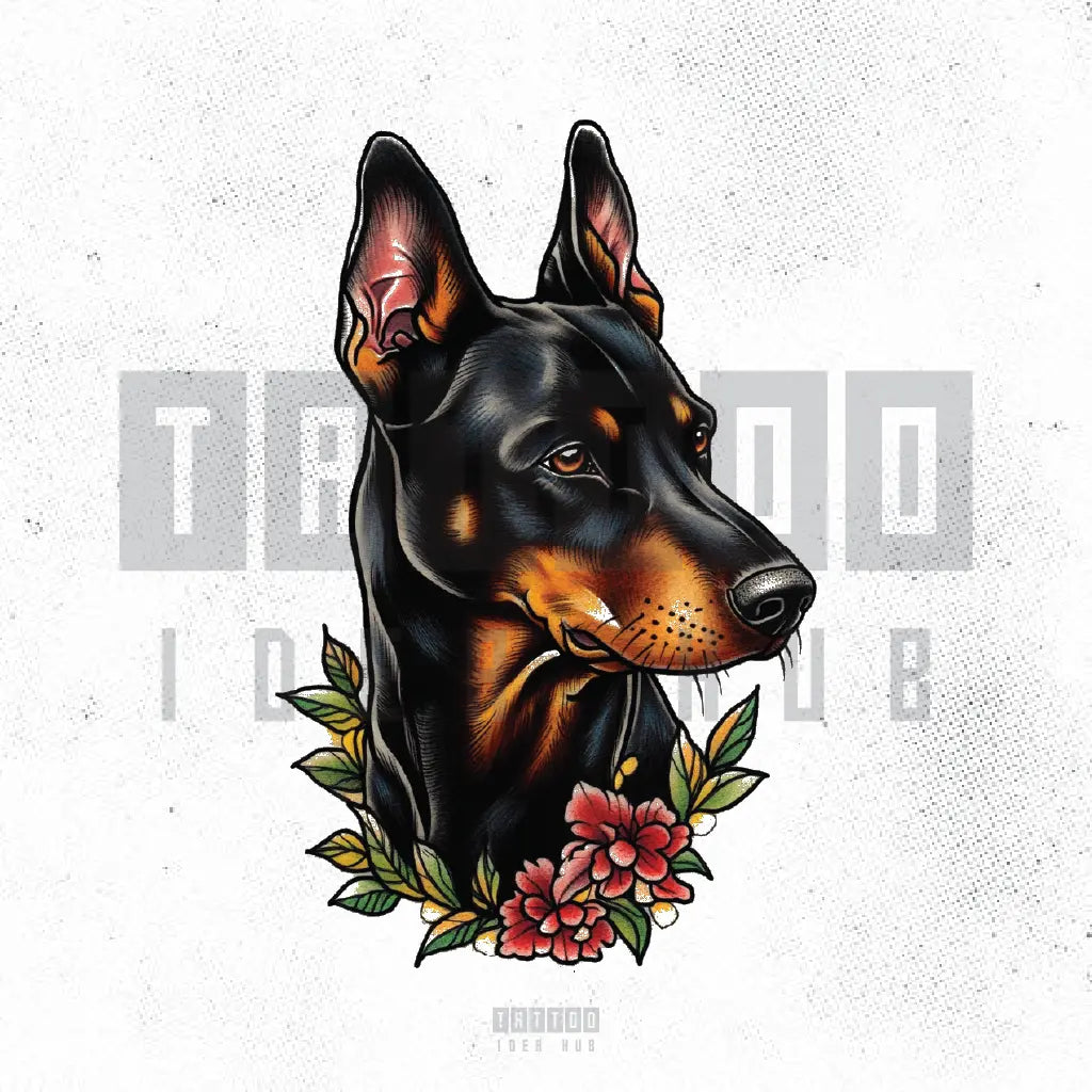 traditional doberman pinscher dog tattoo idea design stencil png