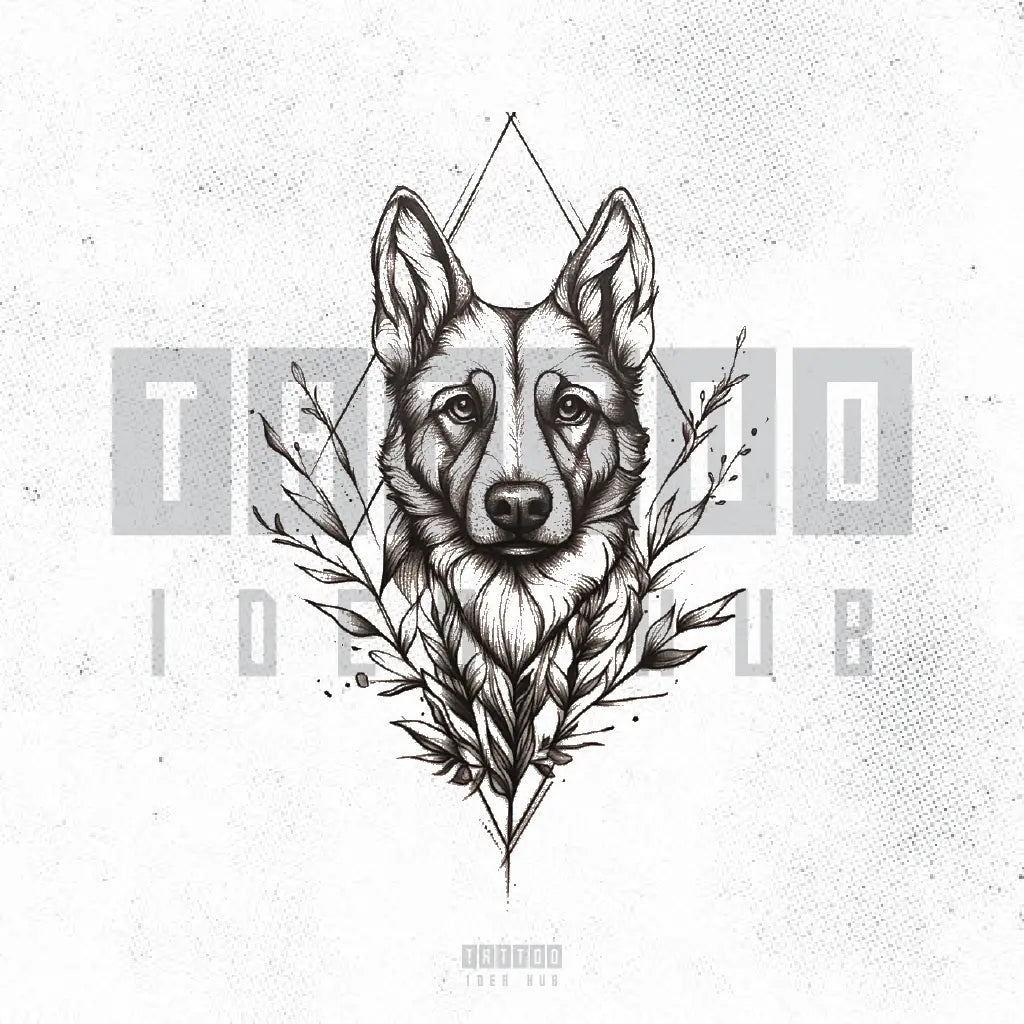 geometric german shepherd dog tattoo idea design stencil png