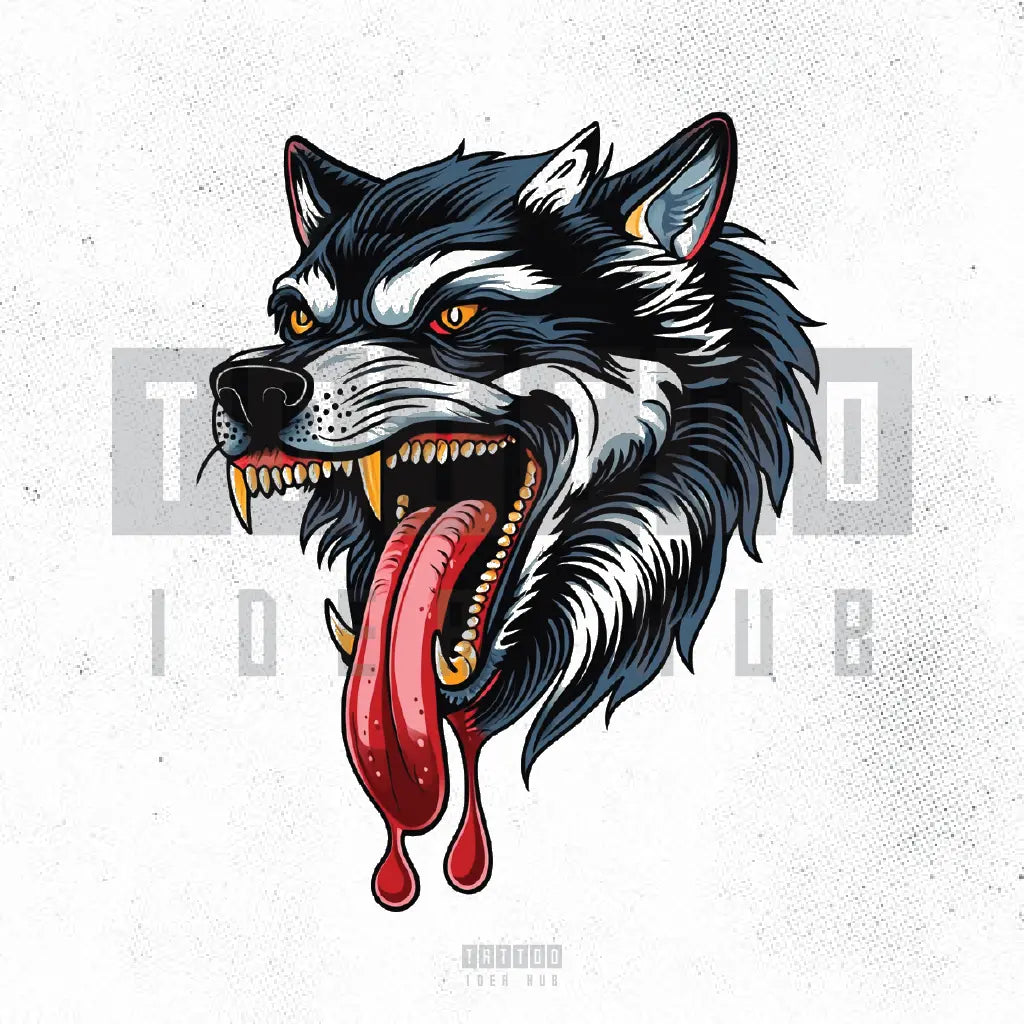 traditional wolf tattoo idea design stencil png