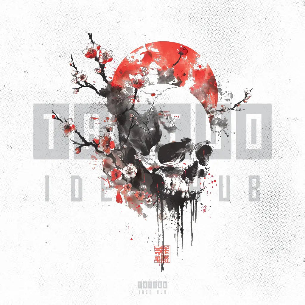japanese skull tattoo idea design stencil png