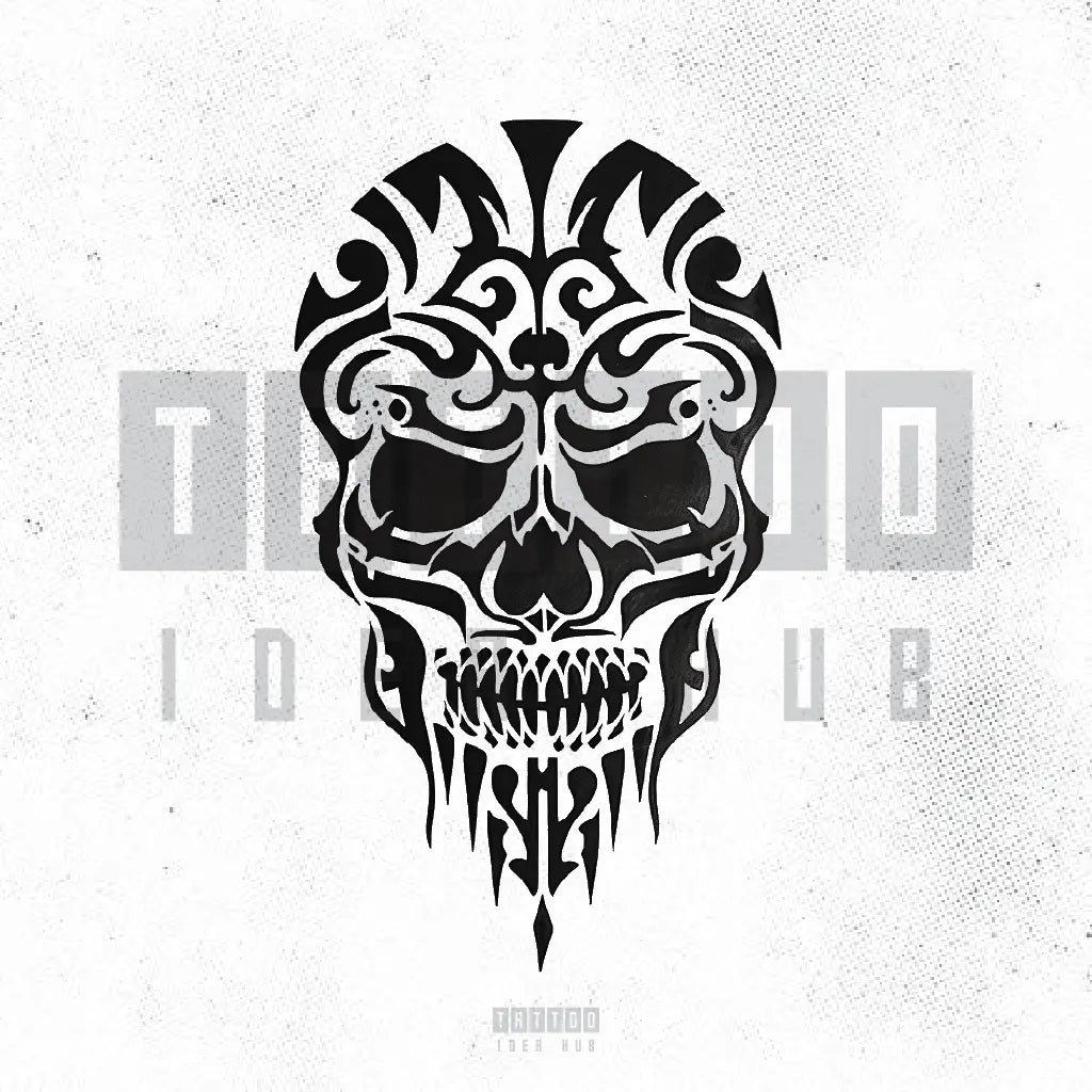 tribal skull tattoo idea design stencil png