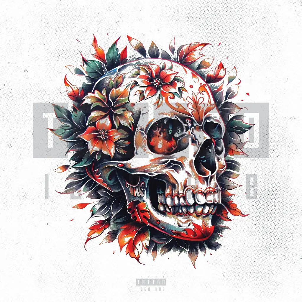 neo traditional skull tattoo idea design stencil png