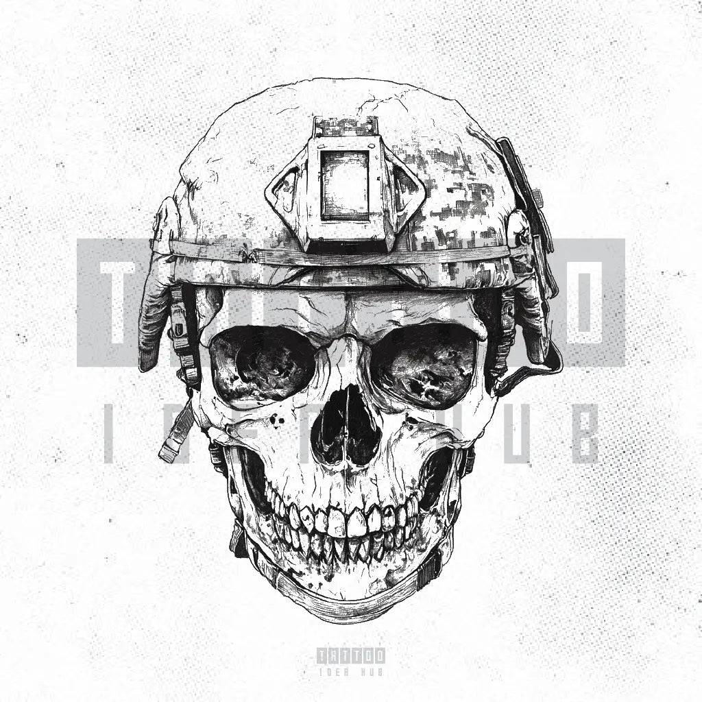 military skull tattoo idea design stencil png