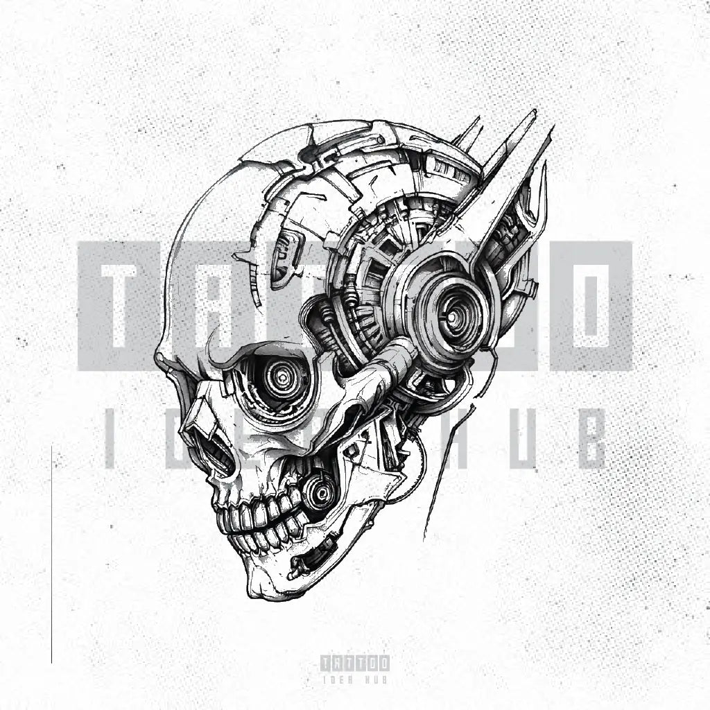 biomechanical skull tattoo idea design stencil png