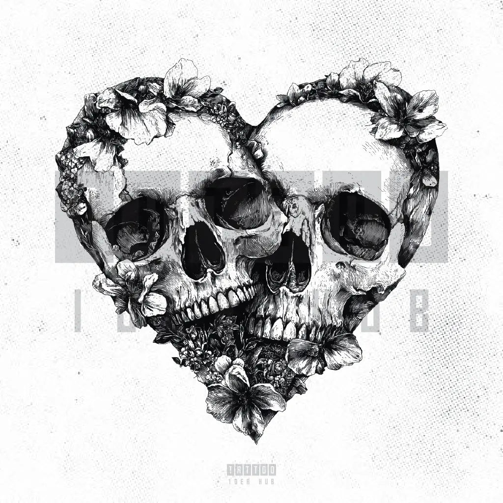 floral skull couple heart tattoo idea design stencil png