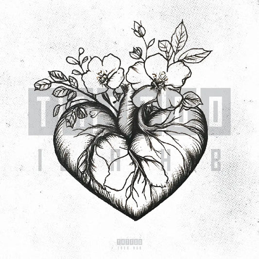 flowers anatomical heart tattoo idea design stencil png