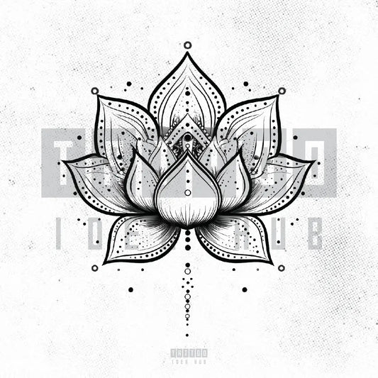 black and white mandala lotus flower outline tattoo idea design stencil png