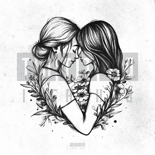 lesbian couple tattoo idea design stencil png
