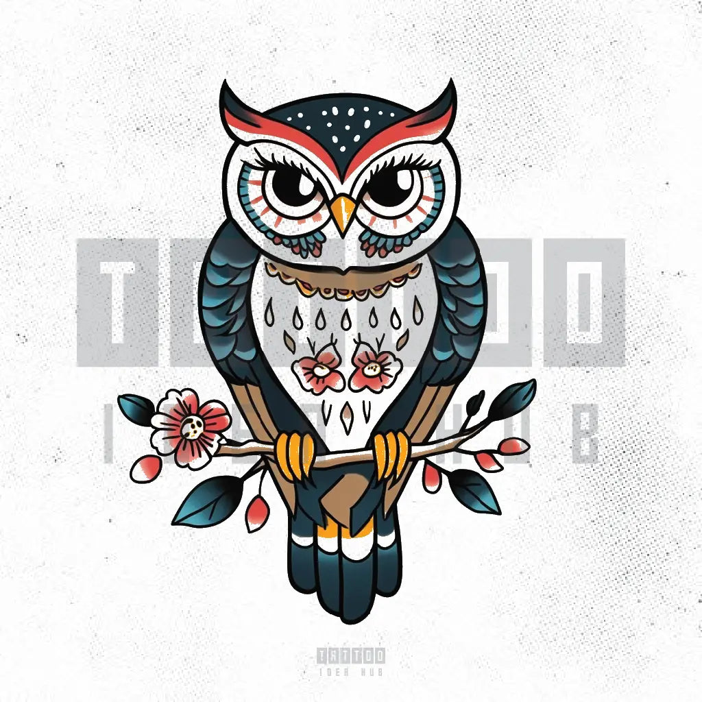 traditional owl tattoo idea design stencil png