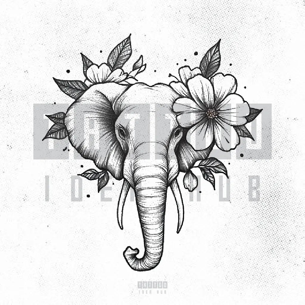 flower elephant tattoo idea design stencil png
