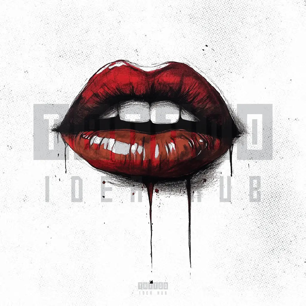 creepy halloween red lip tattoo idea design stencil png