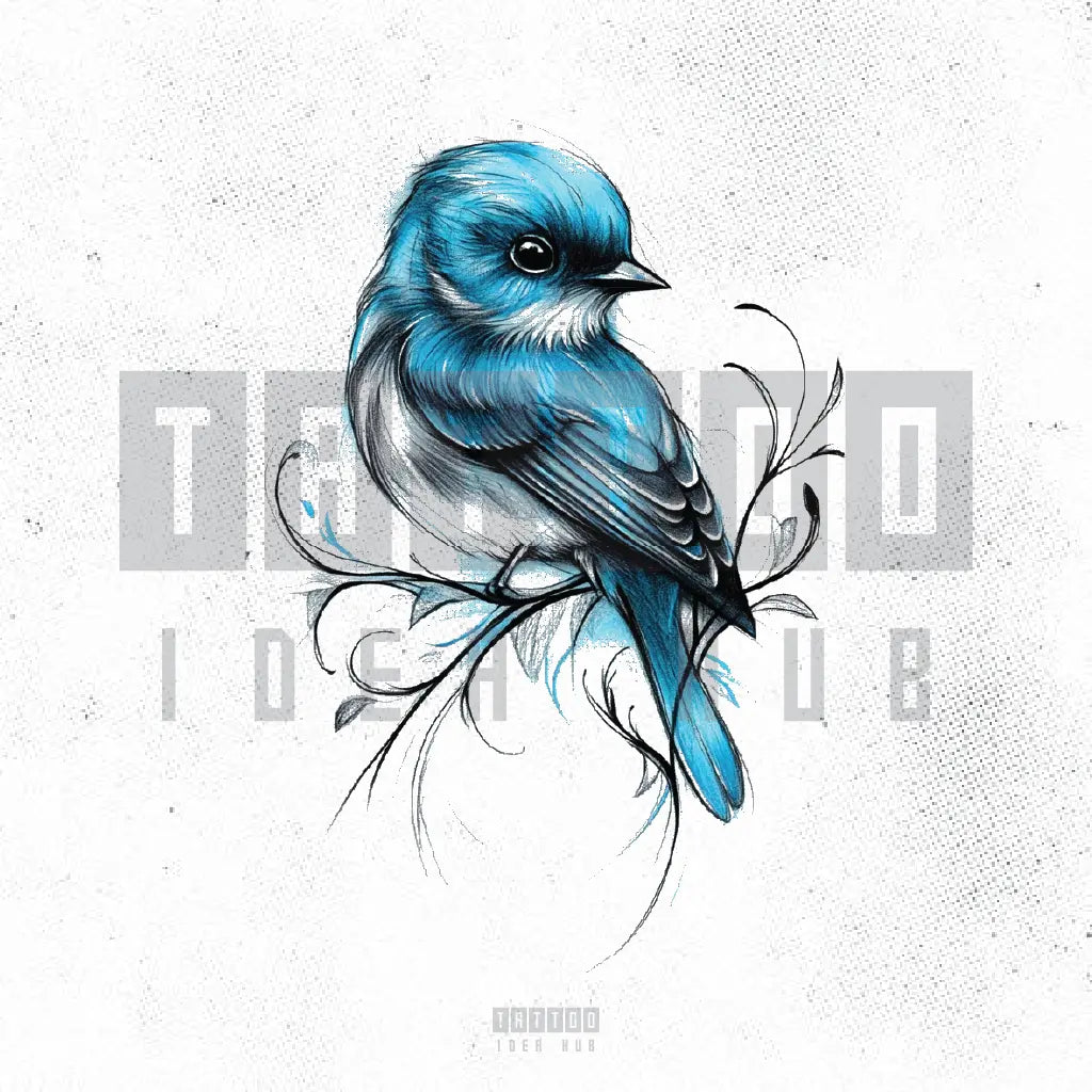 simple blue bird tattoo idea design stencil png