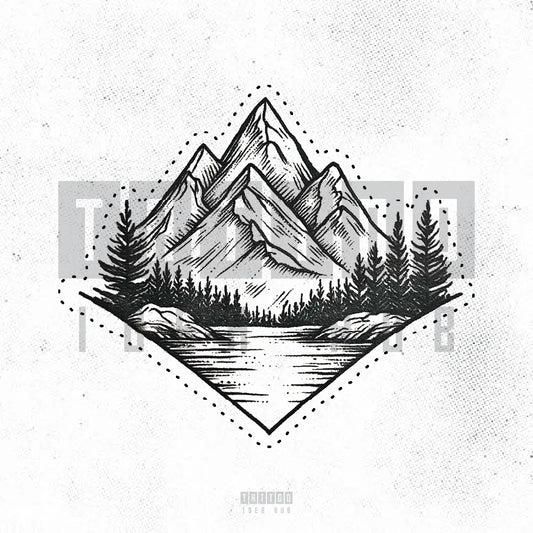 simple geometric mountain outline tattoo idea design stencil png