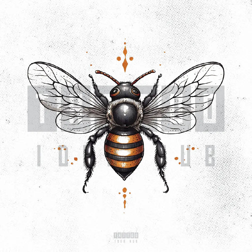 simple vintage bee tattoo idea design stencil png