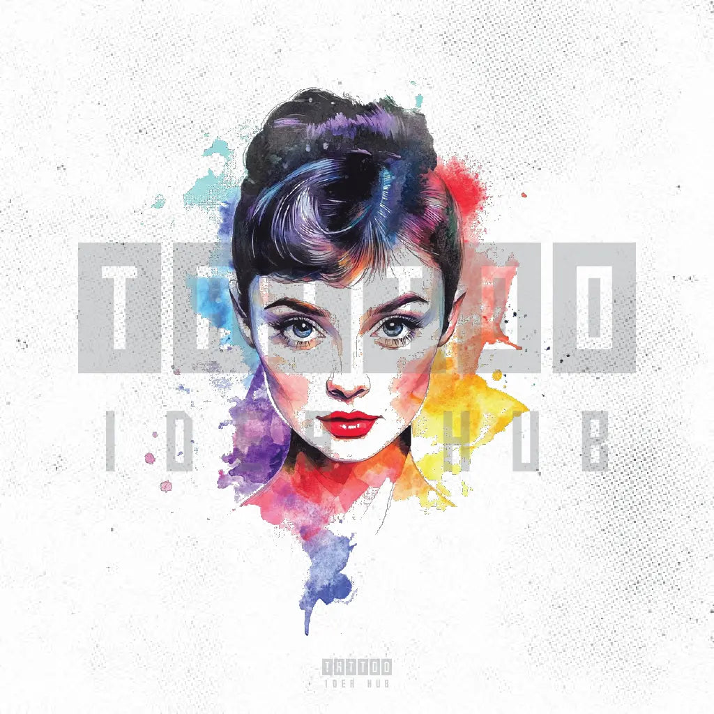 watercolor audrey hepburn portrait tattoo idea design stencil png