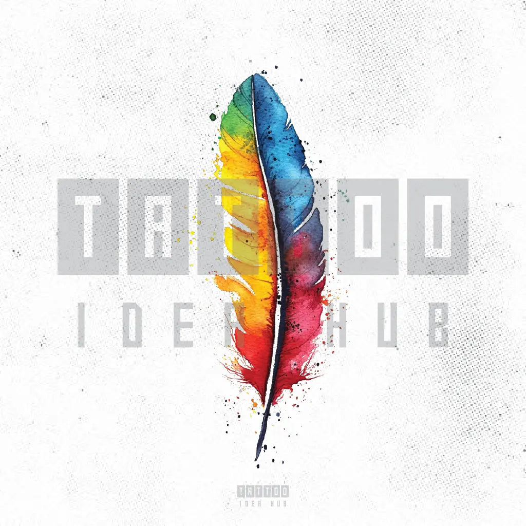 simple colorful watercolor feather tattoo idea design stencil png