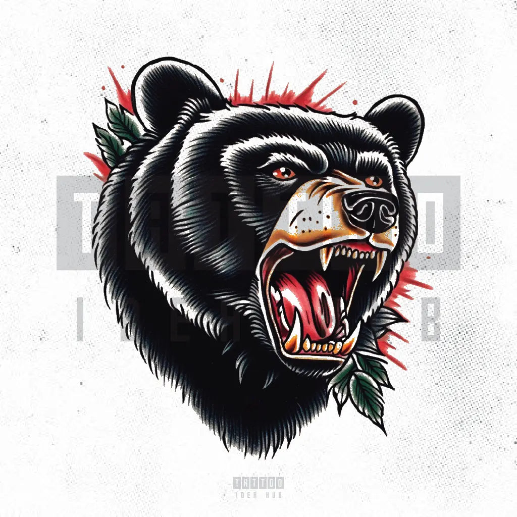 simple traditional spiritual bear tattoo idea design stencil png