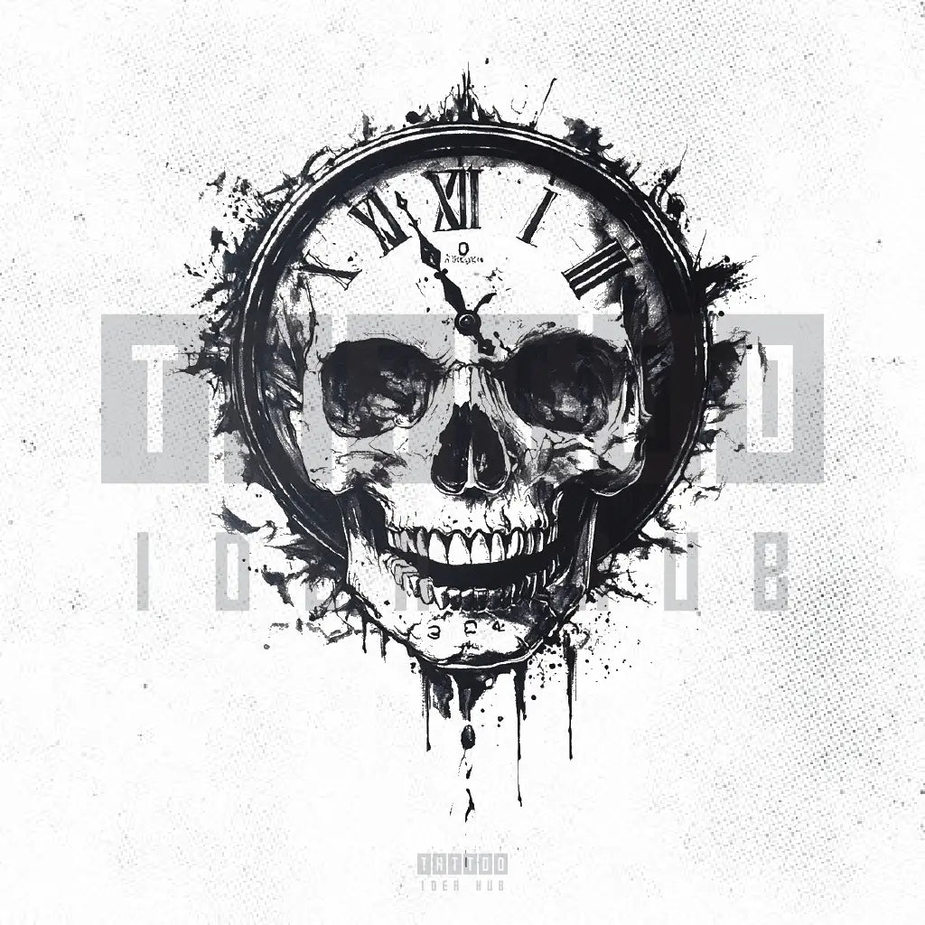 simple skull vintage clock tattoo idea design stencil png