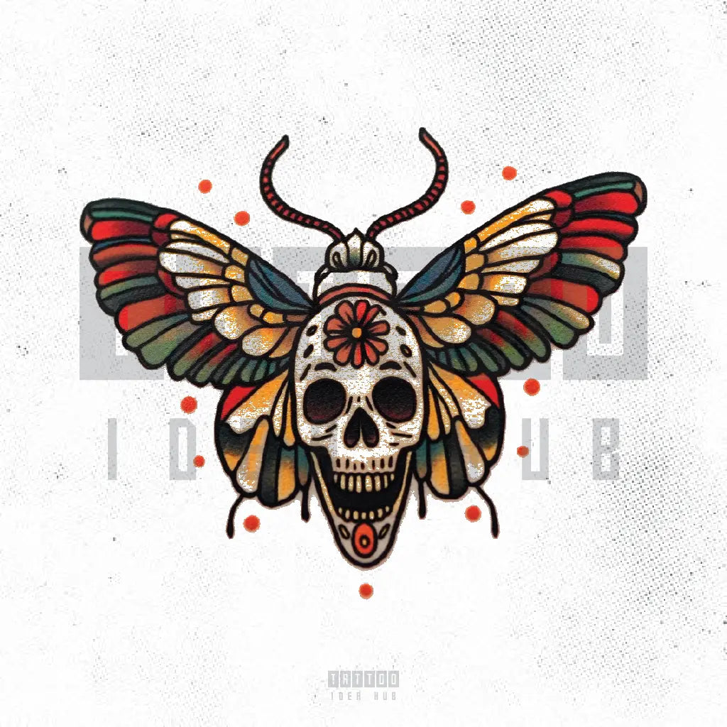 neo traditional skull moth tattoo idea design stencil png