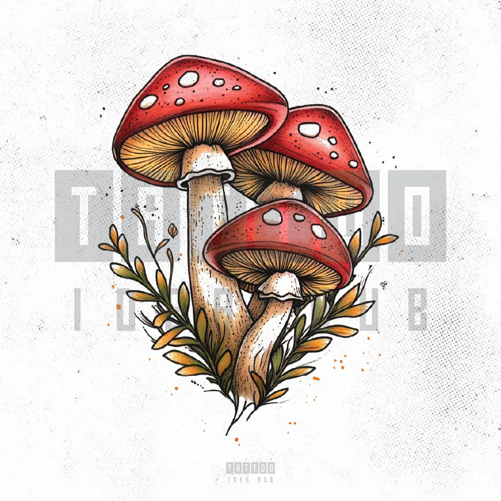 simple red color mushroom tattoo idea design stencil png