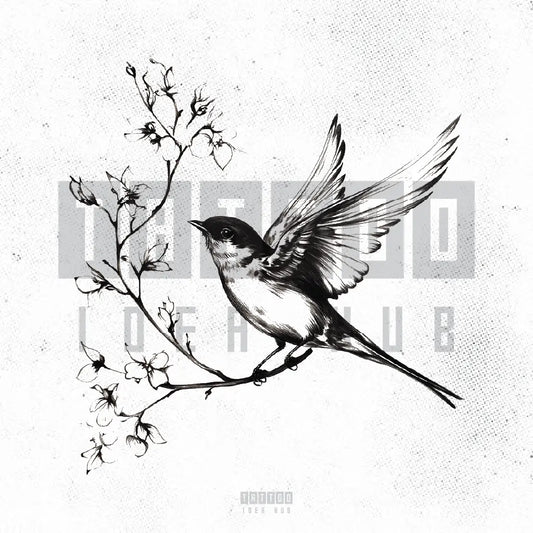 realistic black and white flying bird tattoo idea design stencil png