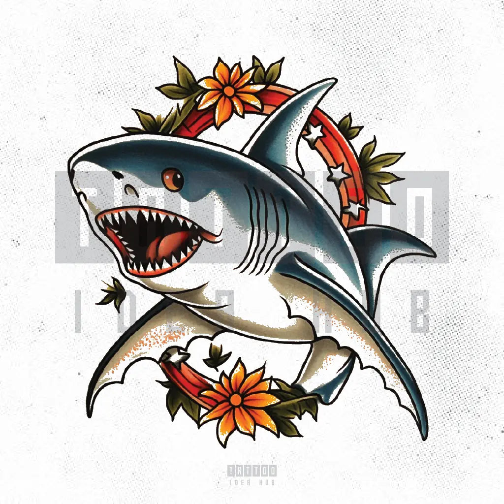 simple traditional shark tattoo idea design stencil png