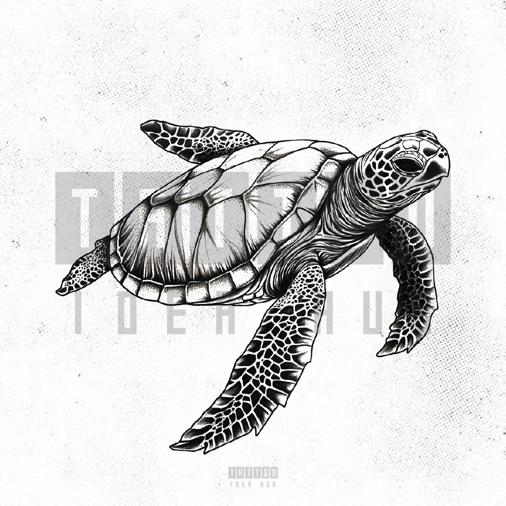 simple realistic sea turtle tattoo idea design stencil png