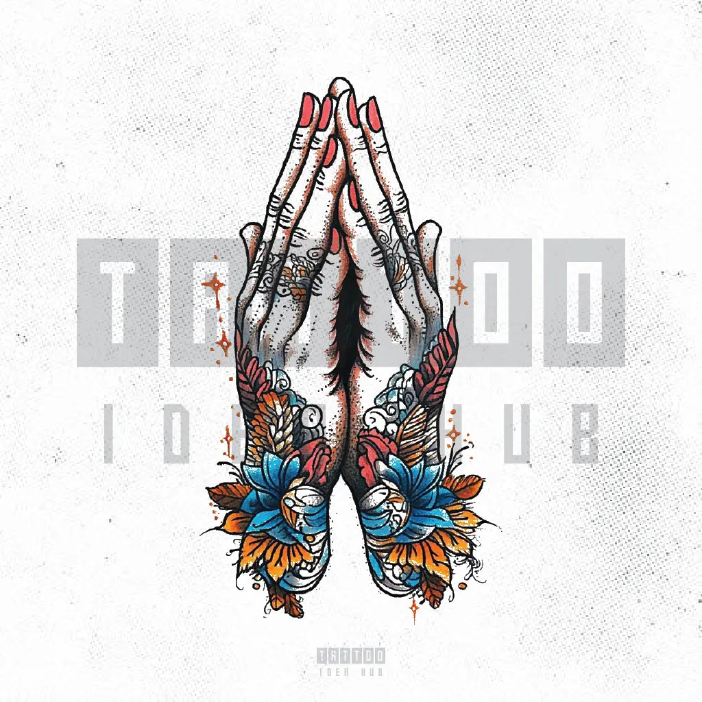 color praying hands tattoo idea design stencil png