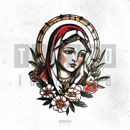 simple traditional virgin mary tattoo idea design stencil png