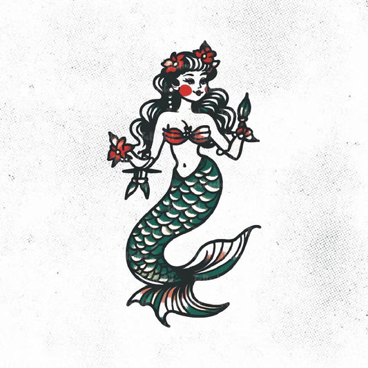 traditional pinup mermaid vintage tattoo idea design stencil png