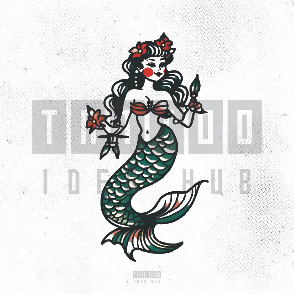 traditional pinup mermaid vintage tattoo idea design stencil png