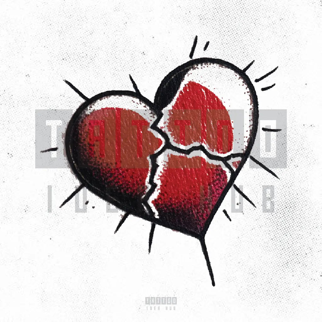 simple red broken heart outline tattoo idea design stencil png
