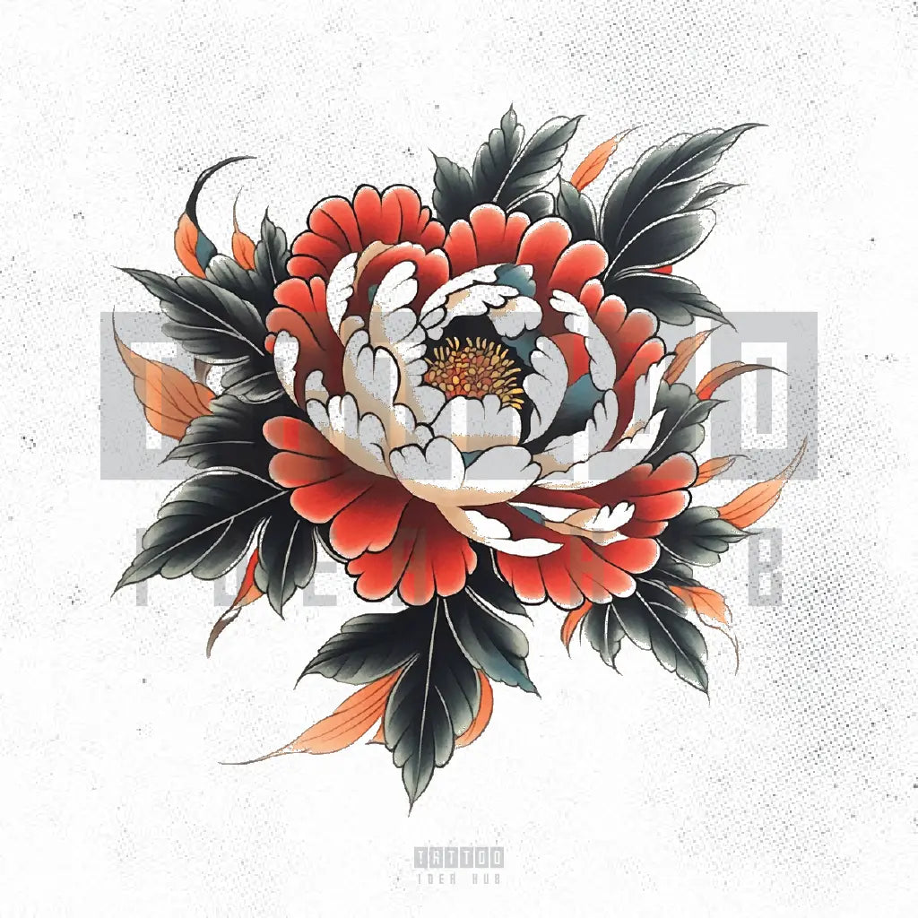 japanese peony flower tattoo idea design stencil png