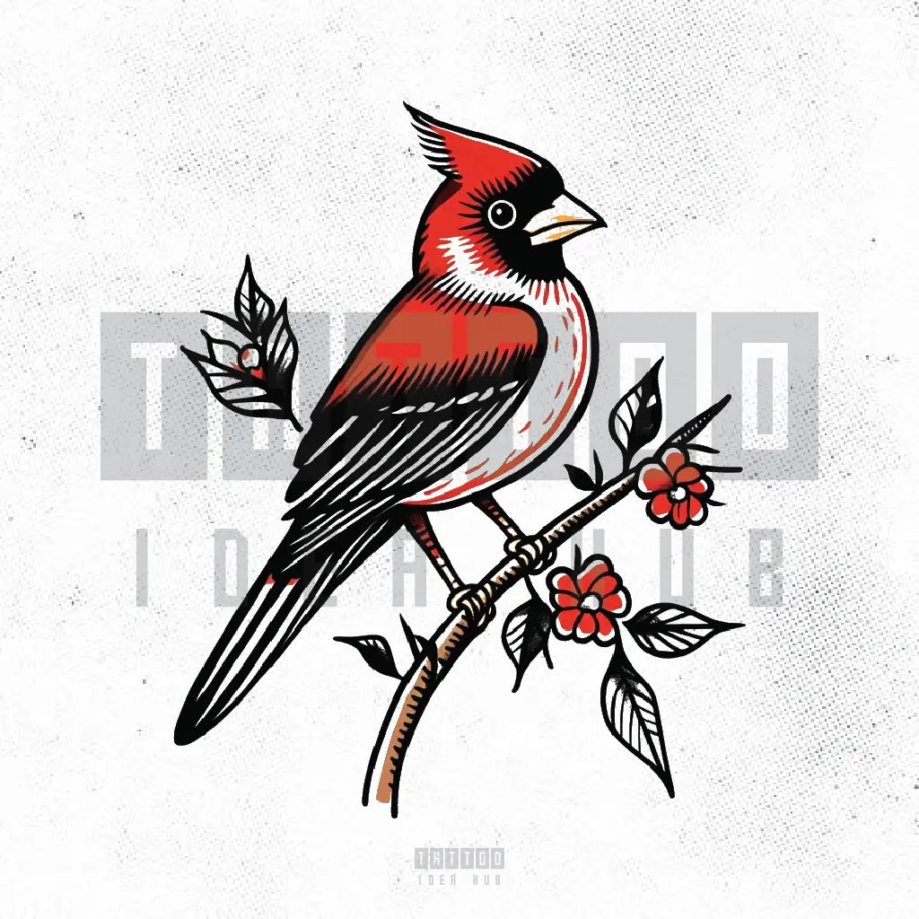 traditional red cardinal bird tattoo idea design stencil png