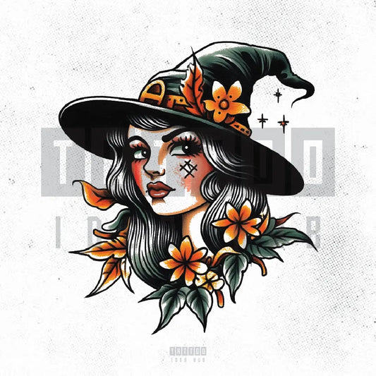 vintage witch tattoo idea design stencil png