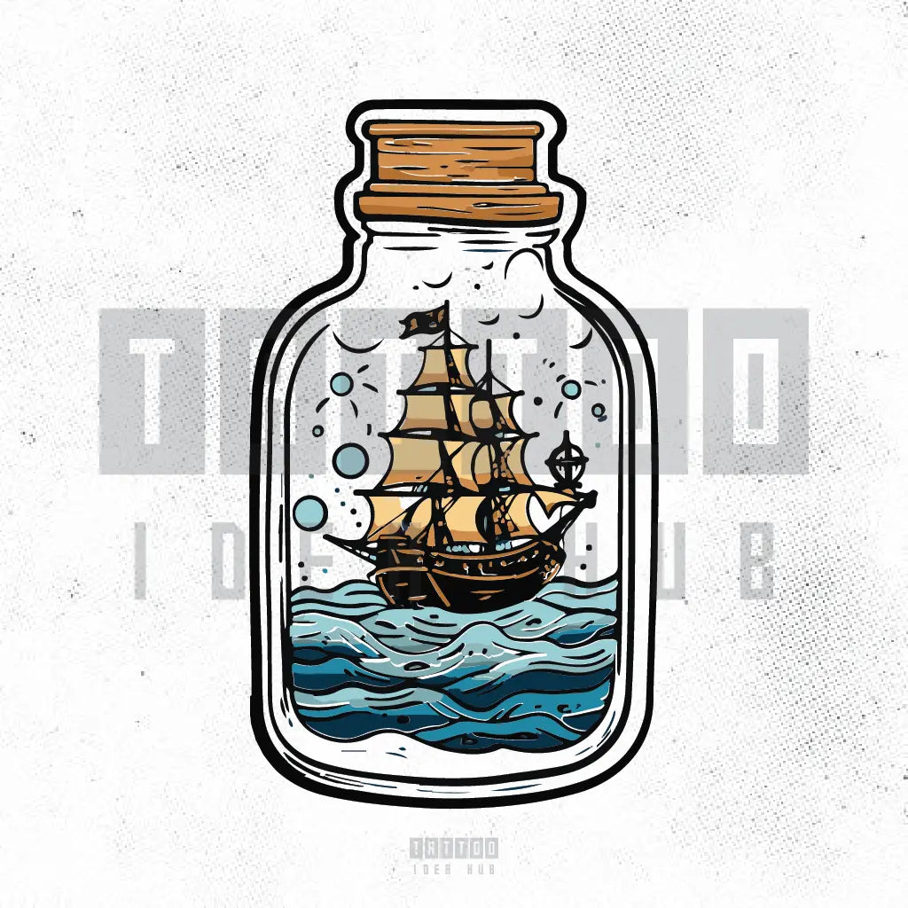 ship in a bottle tattoo idea design stencil png