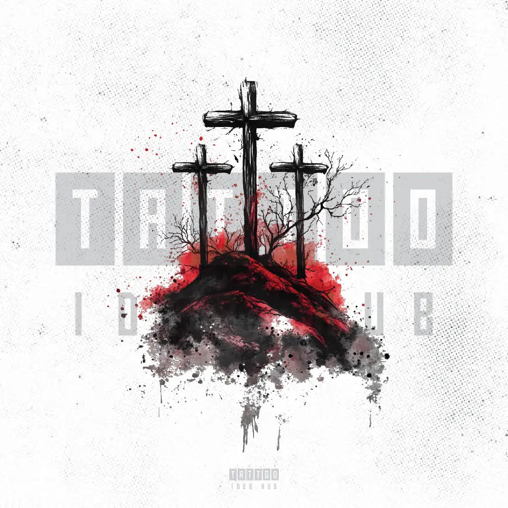 3 cross on a red hill tattoo idea design stencil png