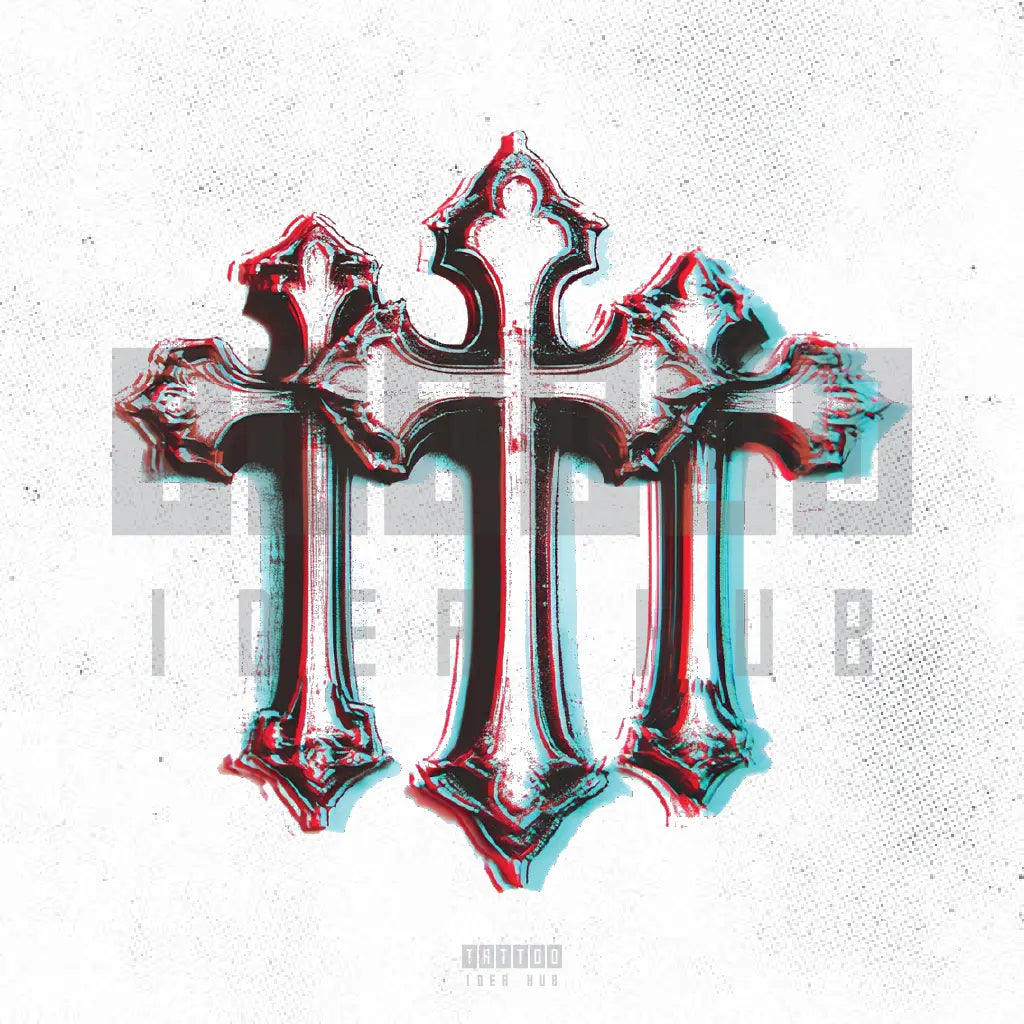 anaglyph 3 cross tattoo idea design stencil png