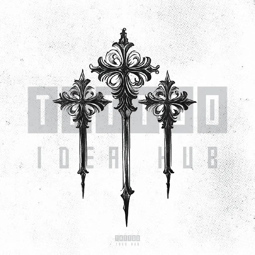 floral 3 cross tattoo idea design stencil png