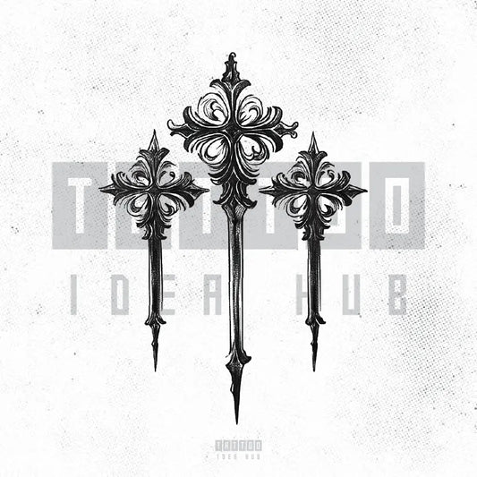 floral 3 cross tattoo idea design stencil png