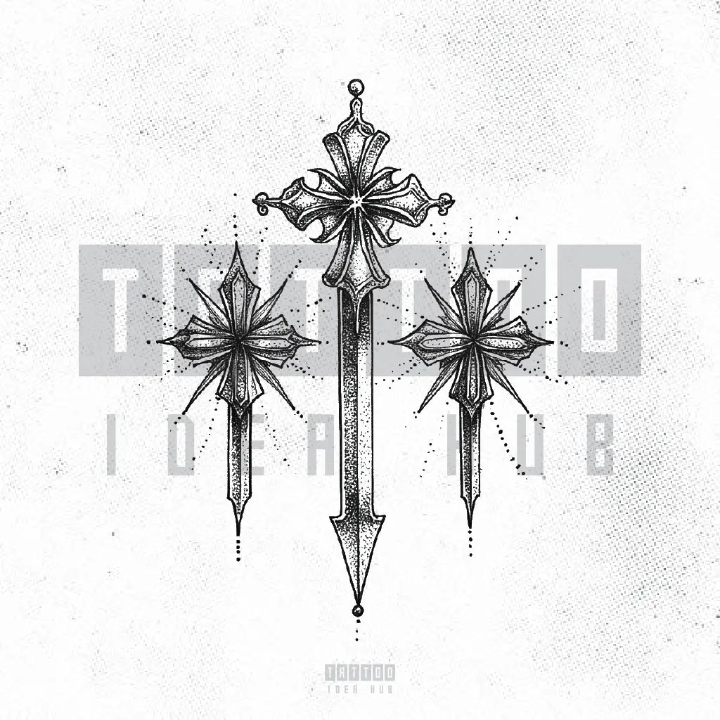 dotwork 3 cross tattoo idea design stencil png