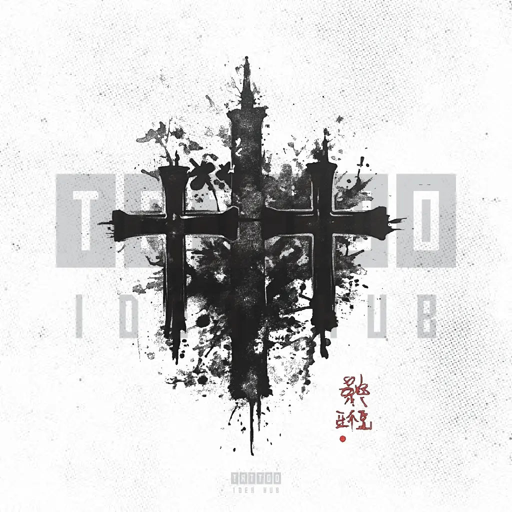 japanese 3 cross tattoo idea design stencil png