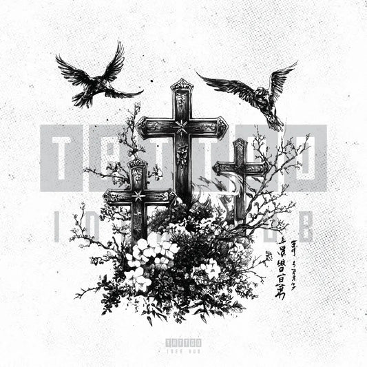 3 cross in graveyard tattoo idea design stencil png