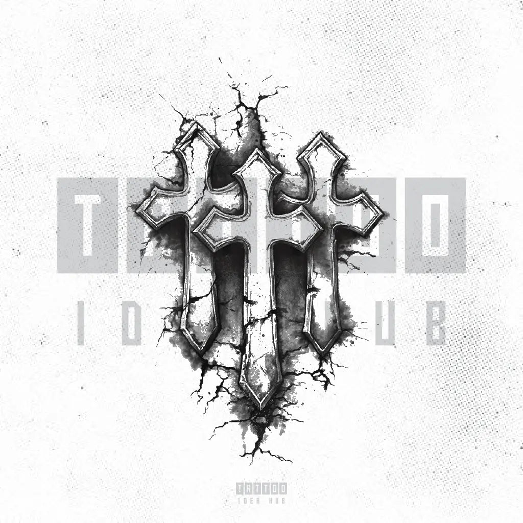 realistic stonework 3 cross tattoo idea design stencil png
